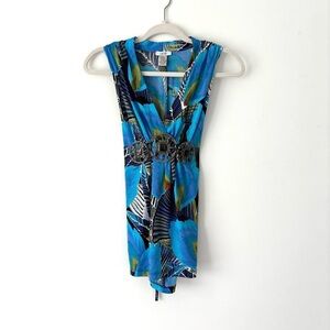 Vibrant Blue Sleeveless Top with Belted Detail